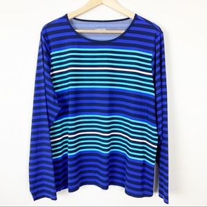 Lands End 1X swim rash guard blue stripe plus